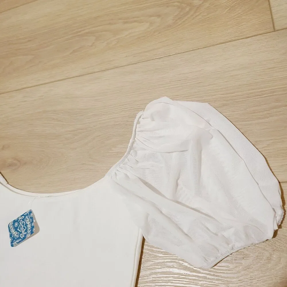 NEW Intimately Free People Shirt XS White Stretch Knit Puff Sleeve  Crop Top